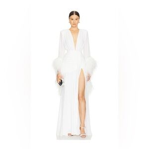 Bronx & Banco Geisha Blanc White Ostrich Feather Embellished Wrap Dress M NWOT